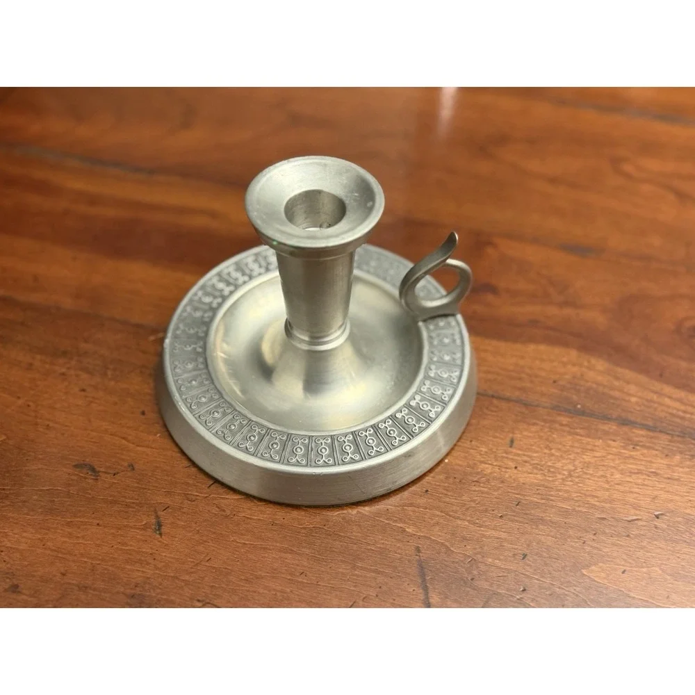 MID‎ CENTURY MODERN HAUGRUD NORWAY PEWTER CANDLESTICK WITH FINGER REST